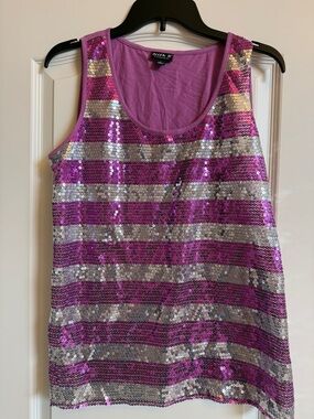 Allen B. By Allen Schwartz Purple & Silver Sequin Stripe Tank